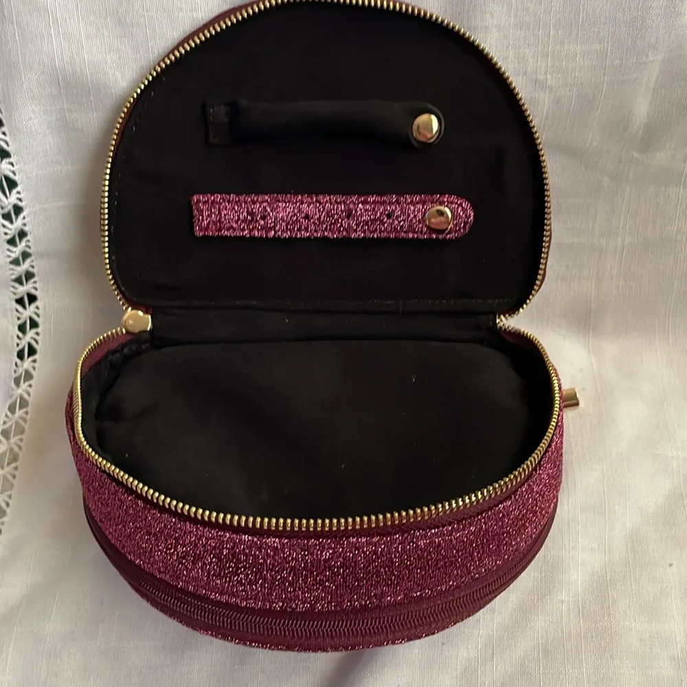 LOFT Glitter Half-Moon Jewelry/Cosmetic Pouch in Deep Berry